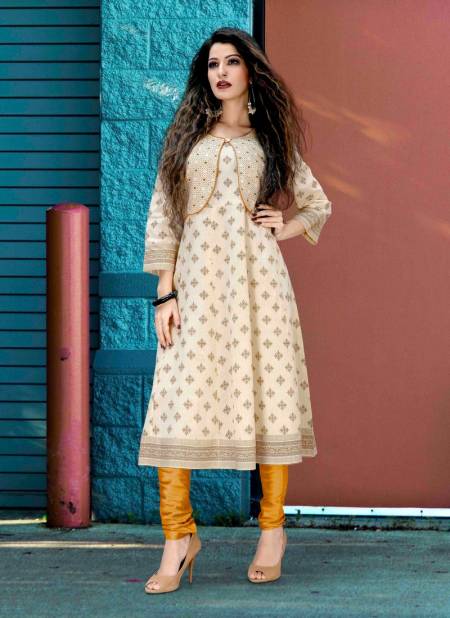 Cream And Orange Colour Fancy Designer Casual Wear Cotton Blend Checks Printed Designer Kurti Collection Suhani-7